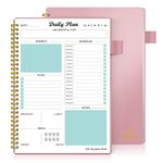 Daily Planner Undated, To Do List Notebook with Hourly Schedule Regolden-Book Calendars Meal, Spiral Appointment Organizers Notebook for Man/Women, Pocket,Pen Loop, 160 Pages (7x10") Pink