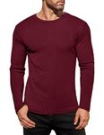 Ekouaer Mens Thermal Underwear Long Sleeve Tops Warm Ribbed Thermal Top Dark Red L