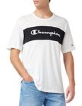 Champion Men's Piping Block Logo S-S Short Sleeve T-Shirt, White, S