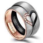 ANAZOZ Personalized Promise Rings Set Stainless Steel 6MM Engagement Bands Rings for Him and Her Custom Rings Set