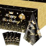 4 Pcs Black and Gold Party Tablecloths - Gold Black Birthday Decorations Tablecloth Rectangular Table Covers Birthday Table Decorations for Boy Girl, 51 x 86.6 Inch