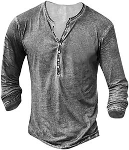 Cool 3D Print Shirts for Men,Y2K Goth Tops Graphic Distressed Retro Button Up Shirts Long Sleeve Slim Fit T Shirts Blouses Gray Large