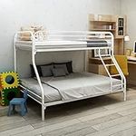 JURMERRY Twin-Over-Full Bunk Bed with Metal Ladder,Texture White