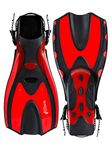 Two Bare Feet Adjustable Diving Fins - Snorkelling & Scuba Fins with Comfortable Fit & Easy Strap Adjustment Perfect for Swimming, Diving, & Water Sports (UK9-13, Red)