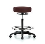 PERCH 360 Degree Rolling Height Adjustable Massage Therapy Swivel Stool for Carpet or Linoleum | Counter Height with Footring | 300-Pound Weight Capacity | (Burgundy Vinyl)