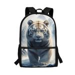 KUIFORTI Boys School Bags Animal Tiger Print Backpack for Kids Children Book Bags Large Rucksack White Tiger Design School Bagpack for Kindergarten Elementary