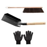 Lezevn 3Pcs Fireside Companion Tool Set Fireplace Dustpan with Brush with Gloves Metal Fireside Companion Cleaning Shovel Long Handle Brush