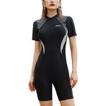 MEILONGER Women Swimsuits One-Piece Rashguard Swim Set Bathing Suits Swimwear Quick Dry Swim Shirts with Boyshort(Black,L)