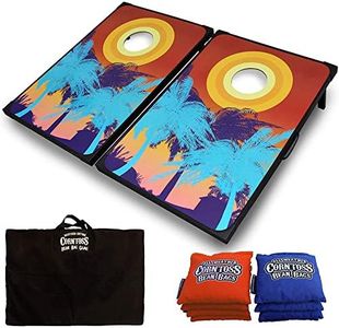 Driveway Games Tropical Beach Cornhole Set. Tailgate Corn Toss Boards & Bean Bags, red Blue