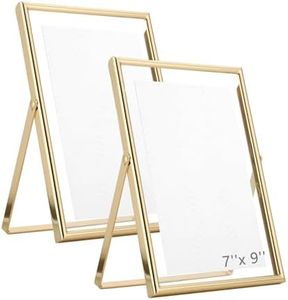 2 Pack Gold Floating Frame, Tempered Glass Frames for Vertical & Horizontal Display, Fits 6"x8" Photos - Vintage Elegance, Modern Art for Home Office Decor