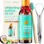 artnaturals Coconut Oil Pulling (8oz) Tongue Scraper & Toothbrush Set - Alcohol-Free Mouthwash - Infused with Magnesium & Peppermint for Teeth Whitening & Fresh, Healthy Breath and Gums