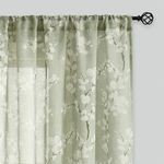 FMFUNCTEX Sage Green Sheer Curtains for Living Room White Floral Print Curtains 84 Inches Long for Bedroom Plum Blossom Flax Linen Blend Drapes Semi Sheer Rod Pocket Window Curtains 2 Panels Green