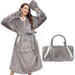 CMTOP Wearable Blanket Hoodie, Warm Giant Oversized Hoodie for Women, Super Soft Flannel Sweatshirt Adult, Cozy Big Plush with Sleeves & Huge Pockets Grey