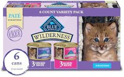 Blue Buffalo Wilderness Kitten Food, High-Protein & Grain-Free Wet Cat Food Paté Variety Pack, Chicken & Salmon Recipes, 3-oz. Cans (6 Count, 3 of Each)