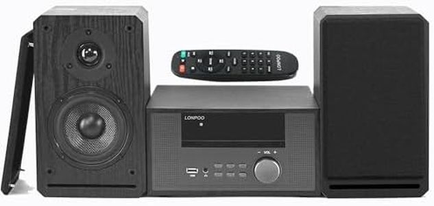 Stereo System for Home, LONPOO Bluetooth Micro Stereo Shelf System with 100 Watts RMS, Build-in FM Radio, USB Playback and AUX-in,Black