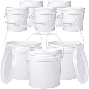 Leinuosen 8 Pcs White Plastic Bucket with Handle and Lid Durable Heavy Duty Bucket Pail Container Food Safe Bucket for Multipurpose Storage Paint Art Crafts Projects, BPA Free (1.3 Gallon)