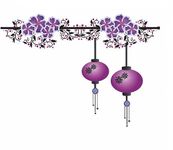 Decals Design Chinese Lamps Purple Drop On Floral Vines Wall Sticker (PVC Vinyl, 143 cm x 101 cm, Multicolor)