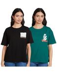 Amazon Brand - Symbol Women's Oversized Fit T-Shirt (AW23-SYM-WTE-102_Black-Green S)