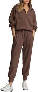 BTFBM Women's 2 Piece Tracksuit Fall Outfits 2023 Long Sleeve Half Zip Sweatshirt Sweatpants Lounge Set Sweatsuits, Solid Coffee, Small