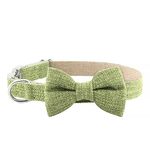 Soft & Comfy Hemp Dog Collar with Removable Bowtie - Basil Green - Durable, Soft Hypoallergenic Dog Collar - Comfortable for Sensitive Skin or Allergies - Large