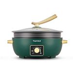 Topwit Electric Hot Pot with Adjustable Power Control, 5L Removable Nonstick Electric Frying Pan, 12” Deep Dish Multifunction Electric Skillet with Tempered Glass Lid for Shabu Shabu, Noodles, Sauté