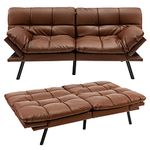 Giantex Futon Sofa Bed, Convertible Memory Foam Futon Couch Sleeper with Adjustable Backrest and Armrests, Modern Loveseat for Compact Living Spaces, Small Apartments Home Office (Brown)