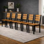 THE MIDZIYO Metal Dining Chair Set of 6 with Wooden Seat & Backrest | Heavy Duty Iron Frame Dining Chair for Home, Kitchen, Restaurant & Cafe | Modern Black Metal Dining Chairs