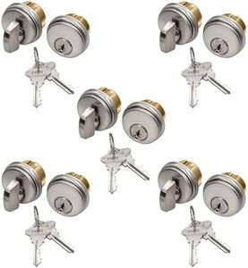 Storefront Double Cylinder Door Lock — Solid Brass Adams Rite Mortise Cylinder with SC Keyway & Keys, Commercial Replacement for Aluminum/Glass Storefront Doors (Silver, 5 Sets Cylinder + Thumbturn)