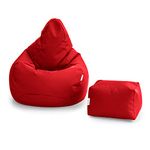 Loft 25 Bean Bag Gamer Chair | Outdoor Indoor Living Room BeanBag Seat | Water Resistant | Ergonomic Design for Body Support | Durable & Comfortable (Bean Bag + Footstool, Red)