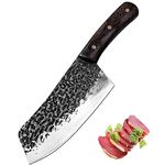 Fubinaty Kitchen Knives Handmade Forged 7 Inch Chef's Knife High Carbon Steel Full Tang Cooking Meat Slicing Knife with Wood Handle for Home, Restaurant