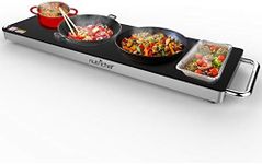 NutriChef Portable Electric Food Hot Plate-Stainless Steel Warming Tray&Dish Warmer with Black Glass Top-Keep Food Warm for Buffets,Restaurants,Parties&Home Dinners-22' x 6'-Heats up to 203°F