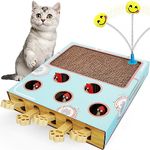 Hibtn Corrugated Cardboard Cat Scratcher, Cat scratching board with Whack a Mole Game and Funny Cat Stick,3 in 1 Cat Toy for Indoor Cats,Multi-Purpose Scratching Pad