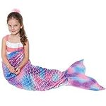 Catalonia Mermaid Tail Wearable Blanket, Soft Flannel Fleece Mermaid Sleeping Bags for Kids Girls All Seasons, Colorful Scale Snuggle Blanket Birthday Gift, 155 x 51 cm