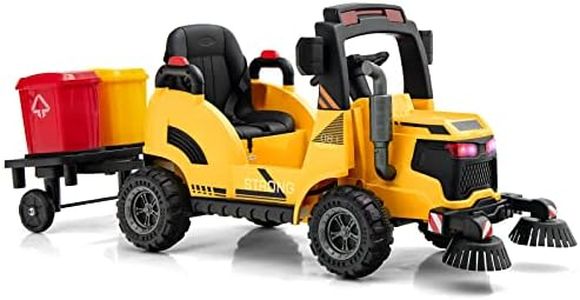 HONEY JOY Kids Electric Ride-On Car, 12V Street Sweeper Truck w/2 Rotating Brushes & 2 Removable Rubbish Bins, Horn & Music, Story & USB, Battery Powered Cleaning Vehicle for Kids Ages 3-7 Years Old