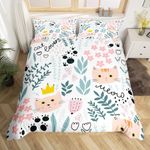 Manfei Cute Cats Duvet Cover Set Twin Size, Flower Leaves Paw Print Bedding Set 2pcs for Kids Boys Girls Bedroom Decor, Botanical Floral Comforter Cover Soft Polyester Quilt Cover with 1 Pillowcase