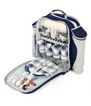 Greenfield Collection 2 Person Deluxe Navy Blue Picnic Backpack Hamper Includes Stainless Steel Cutlery, Plates, Cutting Board, Napkins, Tablecloth and More