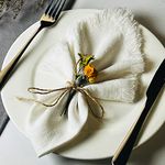 Dololoo Handmade Cloth Napkins, Cotton Linen Cloth Napkins with Fringe, Versatile Handmade Square Rustic Fringe Napkins for Dinner, Wedding and Parties, 45 x 45 CM Set of 4, White