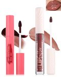 Brown Peel Off Lip Liner Stain & Lip Oil Set, Long-Lasting Smudge-Proof Matte Peel Off Lip Stain Tint, Hydrating Non-Sticky Tinted Lip Gloss Oil, Plumping Glossy Lip Gloss Lip Combo Makeup for Women-C