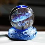 Movdyka 3D Crystal Ball Engraved Solar System with Space Lights Base Astronomy Gifts for Men Him, 6cm/2.36 in. Glass Globe Science Planets Universe Model Ornaments for Kids Celestial Decor