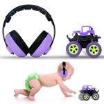 RATURISH Noise Cancelling Earmuffs For Kids with Free Monster Truck Toy | Baby Hearing Protection | Comfortable Ear Muffs for Kids Ages 0-3 | Adjustable | Safe Soundproof Headphone For Babies (Purple)