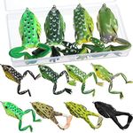 Glimin 8 Pieces Topwater Bass Fishing Frog Lure Soft Fishing Frog Bait Double Propeller Frog Lure Weedless Fishing Lure Floating Frog Bait with Plastic Box for Freshwater Fishing