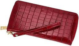 WOZEAH Women's RFID Blocking PU Leather Zip Around Wallet Clutch Large Travel Purse, Alligator Pattern Red