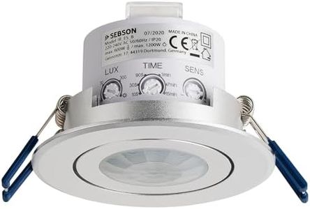 SEBSON® Indoor Motion Detector, Flush-Mounted Ceiling Mounting, Programmable, Infrared Sensor, Range 3-8 m/360°, Installation Motion Sensor LED, Swivelling, 3-Wire