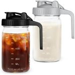 Breast Milk Pitcher Mason Jar - 2Pack Easy Pouring 32oz Airtight Glass Jar with Pour Spout Lid, Classic Wide Mouth Jar Easy to Clean, Ideal for Coffee & Creamer, Iced & Sun Tea, Juices