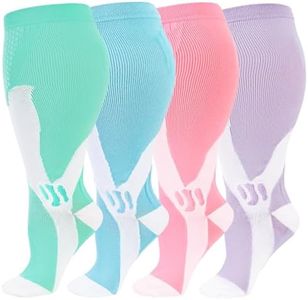 Kickticks Plus Size Compression Socks-Wide Calf Knee High Socks for Men & Women, 20-30mmHg, Available in 2XL to 4XL, 4 Pairs