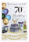 ICG Artistic Open Male Happy 70th Birthday Greeting Card - From The Essence Range - 70th Party - Embossed Gold Foil Finish