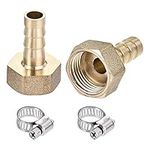 sourcing map Brass Barb Hose Fitting Connector Adapter 8mm Barbed x G1/2 Female Pipe with Hose Clamp 2Set