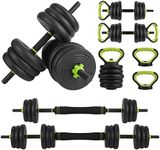 Adjustable Dumbbells Set 4 in 1 Set Barbell, Dumbbell, Kettlebell and Push-ups, Non-slip Handles, Free Weights, For Home Gym Fitness Exercises