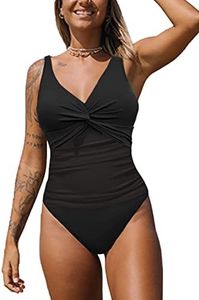 NLAND Bañador para Mujer en V Fruncido Traje de Baño de Una Pieza Monokinis Natacióncon Relleno Elegante para Mujer(Negro,M)