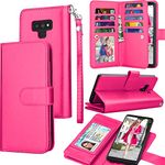 Tekcoo for Galaxy Note 9 Case, for Note 9 Wallet Case, PU Leather ID Cash Credit Card Slots Holder Carrying Folio Flip Cover [Detachable Magnetic Hard Case] & Kickstand for Samsung Note9 - Hot Pink